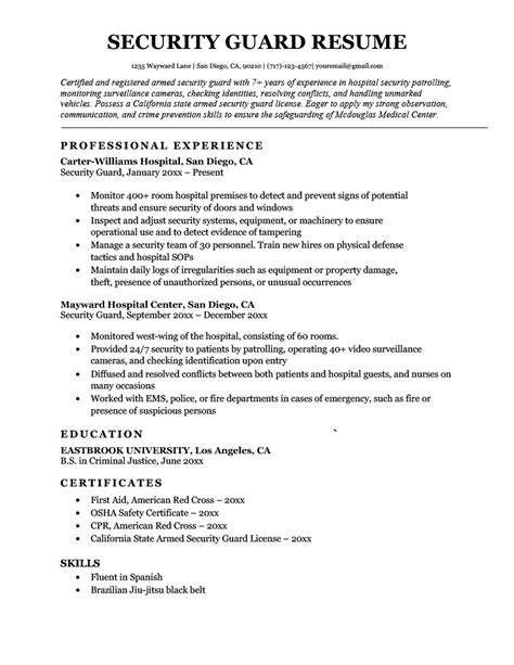 security guard resume sample|Security Guard Resume—Examples and 25+ Writing .